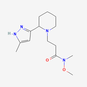 molecular formula C14H24N4O2 B7098888 N-methoxy-N-methyl-3-[2-(5-methyl-1H-pyrazol-3-yl)piperidin-1-yl]propanamide 