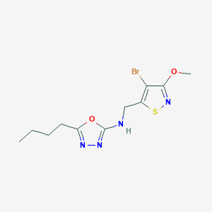 molecular formula C11H15BrN4O2S B7099091 N-[(4-bromo-3-methoxy-1,2-thiazol-5-yl)methyl]-5-butyl-1,3,4-oxadiazol-2-amine 