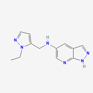 molecular formula C12H14N6 B7099125 N-[(2-ethylpyrazol-3-yl)methyl]-1H-pyrazolo[3,4-b]pyridin-5-amine 