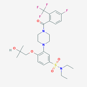 molecular formula C26H33F4N3O5S B7099536 N,N-diethyl-3-[4-[4-fluoro-2-(trifluoromethyl)benzoyl]piperazin-1-yl]-4-(2-hydroxy-2-methylpropoxy)benzenesulfonamide 