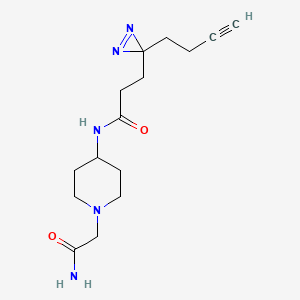 molecular formula C15H23N5O2 B7099703 N-[1-(2-amino-2-oxoethyl)piperidin-4-yl]-3-(3-but-3-ynyldiazirin-3-yl)propanamide 