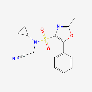 molecular formula C15H15N3O3S B7100142 N-(cyanomethyl)-N-cyclopropyl-2-methyl-5-phenyl-1,3-oxazole-4-sulfonamide 