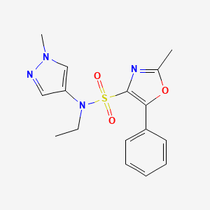 molecular formula C16H18N4O3S B7100250 N-ethyl-2-methyl-N-(1-methylpyrazol-4-yl)-5-phenyl-1,3-oxazole-4-sulfonamide 