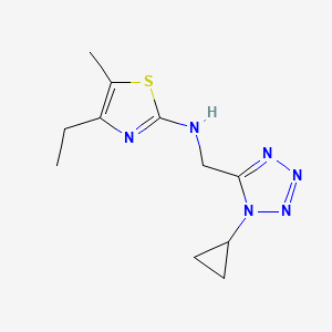 molecular formula C11H16N6S B7100257 N-[(1-cyclopropyltetrazol-5-yl)methyl]-4-ethyl-5-methyl-1,3-thiazol-2-amine 