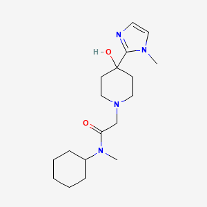 molecular formula C18H30N4O2 B7100328 N-cyclohexyl-2-[4-hydroxy-4-(1-methylimidazol-2-yl)piperidin-1-yl]-N-methylacetamide 