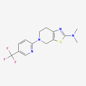 molecular formula C14H15F3N4S B7100475 N,N-dimethyl-5-[5-(trifluoromethyl)pyridin-2-yl]-6,7-dihydro-4H-[1,3]thiazolo[5,4-c]pyridin-2-amine 