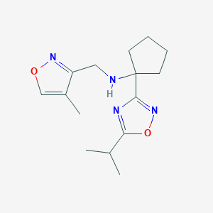 molecular formula C15H22N4O2 B7100908 N-[(4-methyl-1,2-oxazol-3-yl)methyl]-1-(5-propan-2-yl-1,2,4-oxadiazol-3-yl)cyclopentan-1-amine 