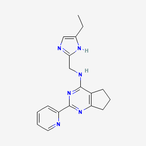 molecular formula C18H20N6 B7101716 N-[(5-ethyl-1H-imidazol-2-yl)methyl]-2-pyridin-2-yl-6,7-dihydro-5H-cyclopenta[d]pyrimidin-4-amine 