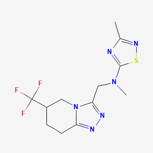molecular formula C12H15F3N6S B7101793 N,3-dimethyl-N-[[6-(trifluoromethyl)-5,6,7,8-tetrahydro-[1,2,4]triazolo[4,3-a]pyridin-3-yl]methyl]-1,2,4-thiadiazol-5-amine 