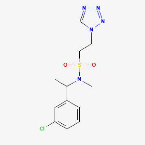 molecular formula C12H16ClN5O2S B7101972 N-[1-(3-chlorophenyl)ethyl]-N-methyl-2-(tetrazol-1-yl)ethanesulfonamide 