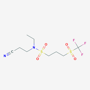 molecular formula C9H15F3N2O4S2 B7102001 N-(2-cyanoethyl)-N-ethyl-3-(trifluoromethylsulfonyl)propane-1-sulfonamide 