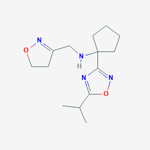 molecular formula C14H22N4O2 B7102126 N-(4,5-dihydro-1,2-oxazol-3-ylmethyl)-1-(5-propan-2-yl-1,2,4-oxadiazol-3-yl)cyclopentan-1-amine 