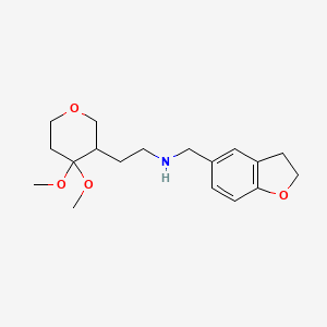 molecular formula C18H27NO4 B7102286 N-(2,3-dihydro-1-benzofuran-5-ylmethyl)-2-(4,4-dimethoxyoxan-3-yl)ethanamine 