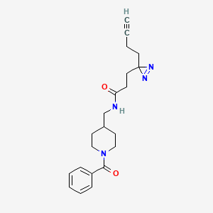 molecular formula C21H26N4O2 B7102738 N-[(1-benzoylpiperidin-4-yl)methyl]-3-(3-but-3-ynyldiazirin-3-yl)propanamide 
