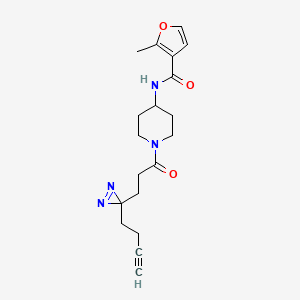 molecular formula C19H24N4O3 B7102918 N-[1-[3-(3-but-3-ynyldiazirin-3-yl)propanoyl]piperidin-4-yl]-2-methylfuran-3-carboxamide 