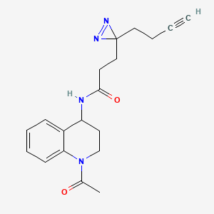 molecular formula C19H22N4O2 B7103349 N-(1-acetyl-3,4-dihydro-2H-quinolin-4-yl)-3-(3-but-3-ynyldiazirin-3-yl)propanamide 