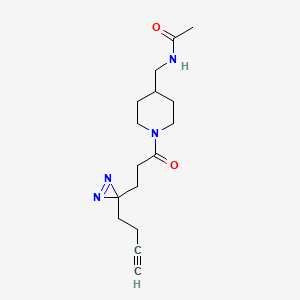 molecular formula C16H24N4O2 B7104448 N-[[1-[3-(3-but-3-ynyldiazirin-3-yl)propanoyl]piperidin-4-yl]methyl]acetamide 