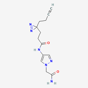 molecular formula C13H16N6O2 B7104876 N-[1-(2-amino-2-oxoethyl)pyrazol-4-yl]-3-(3-but-3-ynyldiazirin-3-yl)propanamide 