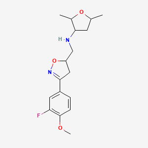 molecular formula C17H23FN2O3 B7105290 N-[[3-(3-fluoro-4-methoxyphenyl)-4,5-dihydro-1,2-oxazol-5-yl]methyl]-2,5-dimethyloxolan-3-amine 