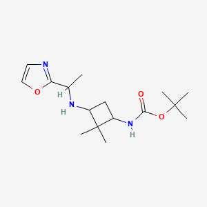molecular formula C16H27N3O3 B7105313 tert-butyl N-[2,2-dimethyl-3-[1-(1,3-oxazol-2-yl)ethylamino]cyclobutyl]carbamate 