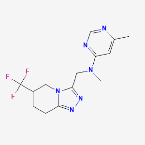 molecular formula C14H17F3N6 B7105654 N,6-dimethyl-N-[[6-(trifluoromethyl)-5,6,7,8-tetrahydro-[1,2,4]triazolo[4,3-a]pyridin-3-yl]methyl]pyrimidin-4-amine 