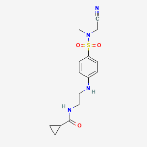 molecular formula C15H20N4O3S B7106128 N-[2-[4-[cyanomethyl(methyl)sulfamoyl]anilino]ethyl]cyclopropanecarboxamide 