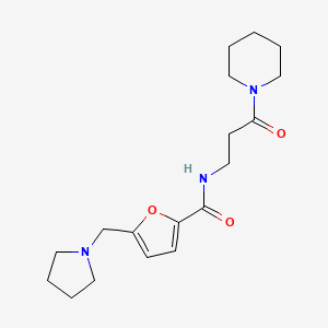 molecular formula C18H27N3O3 B7107190 N-(3-oxo-3-piperidin-1-ylpropyl)-5-(pyrrolidin-1-ylmethyl)furan-2-carboxamide 