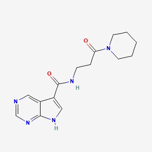 molecular formula C15H19N5O2 B7107199 N-(3-oxo-3-piperidin-1-ylpropyl)-7H-pyrrolo[2,3-d]pyrimidine-5-carboxamide 