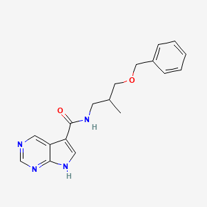 molecular formula C18H20N4O2 B7107200 N-(2-methyl-3-phenylmethoxypropyl)-7H-pyrrolo[2,3-d]pyrimidine-5-carboxamide 