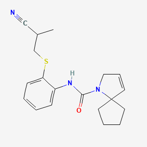 molecular formula C19H23N3OS B7108131 N-[2-(2-cyanopropylsulfanyl)phenyl]-1-azaspiro[4.4]non-3-ene-1-carboxamide 