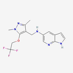 molecular formula C15H16F3N5O B7108135 N-[[1,3-dimethyl-5-(2,2,2-trifluoroethoxy)pyrazol-4-yl]methyl]-1H-pyrrolo[2,3-b]pyridin-5-amine 