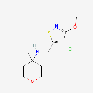 molecular formula C12H19ClN2O2S B7108279 N-[(4-chloro-3-methoxy-1,2-thiazol-5-yl)methyl]-4-ethyloxan-4-amine 