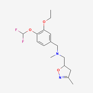 molecular formula C16H22F2N2O3 B7108695 N-[[4-(difluoromethoxy)-3-ethoxyphenyl]methyl]-N-methyl-1-(3-methyl-4,5-dihydro-1,2-oxazol-5-yl)methanamine 