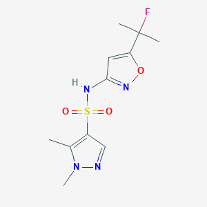 molecular formula C11H15FN4O3S B7108993 N-[5-(2-fluoropropan-2-yl)-1,2-oxazol-3-yl]-1,5-dimethylpyrazole-4-sulfonamide 