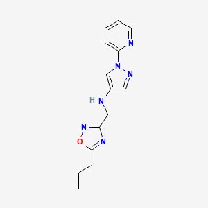 molecular formula C14H16N6O B7109299 N-[(5-propyl-1,2,4-oxadiazol-3-yl)methyl]-1-pyridin-2-ylpyrazol-4-amine 