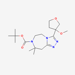 molecular formula C18H30N4O4 B7109893 tert-butyl 3-(3-methoxyoxolan-3-yl)-8,8-dimethyl-6,9-dihydro-5H-[1,2,4]triazolo[4,3-d][1,4]diazepine-7-carboxylate 