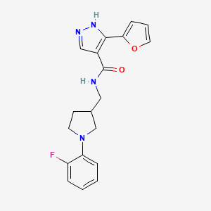 molecular formula C19H19FN4O2 B7110030 N-[[1-(2-fluorophenyl)pyrrolidin-3-yl]methyl]-5-(furan-2-yl)-1H-pyrazole-4-carboxamide 