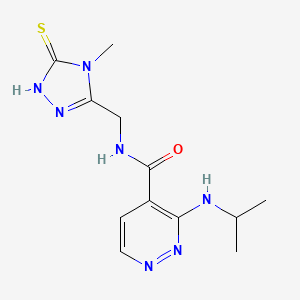 molecular formula C12H17N7OS B7110327 N-[(4-methyl-5-sulfanylidene-1H-1,2,4-triazol-3-yl)methyl]-3-(propan-2-ylamino)pyridazine-4-carboxamide 