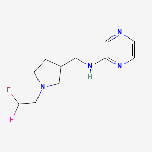 molecular formula C11H16F2N4 B7110574 N-[[1-(2,2-difluoroethyl)pyrrolidin-3-yl]methyl]pyrazin-2-amine 