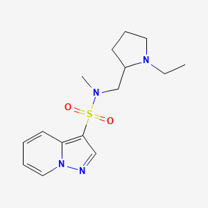 molecular formula C15H22N4O2S B7110695 N-[(1-ethylpyrrolidin-2-yl)methyl]-N-methylpyrazolo[1,5-a]pyridine-3-sulfonamide 
