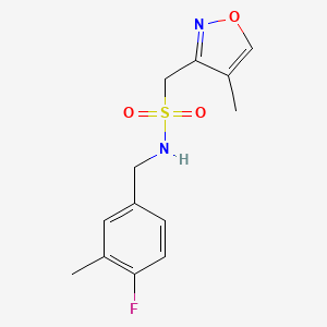 molecular formula C13H15FN2O3S B7110737 N-[(4-fluoro-3-methylphenyl)methyl]-1-(4-methyl-1,2-oxazol-3-yl)methanesulfonamide 