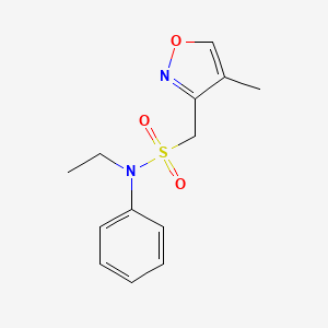 molecular formula C13H16N2O3S B7110742 N-ethyl-1-(4-methyl-1,2-oxazol-3-yl)-N-phenylmethanesulfonamide 
