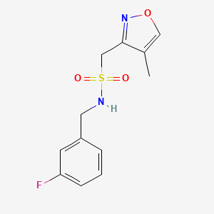 molecular formula C12H13FN2O3S B7110745 N-[(3-fluorophenyl)methyl]-1-(4-methyl-1,2-oxazol-3-yl)methanesulfonamide 