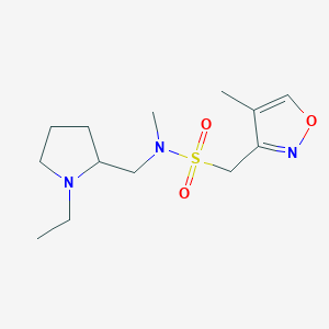 molecular formula C13H23N3O3S B7110764 N-[(1-ethylpyrrolidin-2-yl)methyl]-N-methyl-1-(4-methyl-1,2-oxazol-3-yl)methanesulfonamide 
