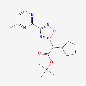 molecular formula C18H24N4O3 B7111060 Tert-butyl 2-cyclopentyl-2-[3-(4-methylpyrimidin-2-yl)-1,2,4-oxadiazol-5-yl]acetate 