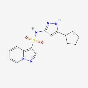 molecular formula C15H17N5O2S B7111143 N-(5-cyclopentyl-1H-pyrazol-3-yl)pyrazolo[1,5-a]pyridine-3-sulfonamide 