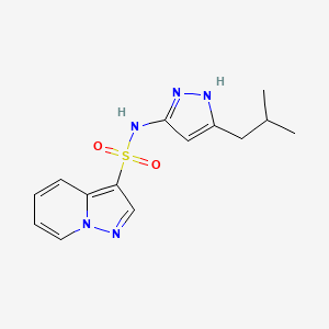 molecular formula C14H17N5O2S B7111152 N-[5-(2-methylpropyl)-1H-pyrazol-3-yl]pyrazolo[1,5-a]pyridine-3-sulfonamide 
