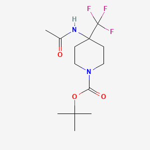 molecular formula C13H21F3N2O3 B7111243 Tert-butyl 4-acetamido-4-(trifluoromethyl)piperidine-1-carboxylate 