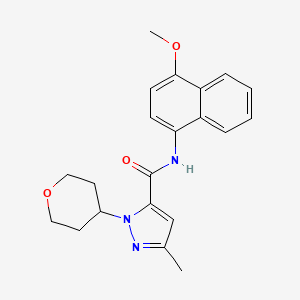 molecular formula C21H23N3O3 B7111386 N-(4-methoxynaphthalen-1-yl)-5-methyl-2-(oxan-4-yl)pyrazole-3-carboxamide 