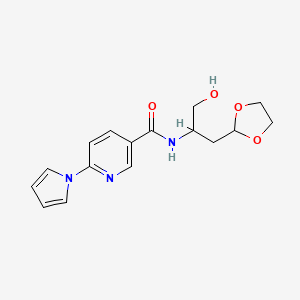 molecular formula C16H19N3O4 B7111741 N-[1-(1,3-dioxolan-2-yl)-3-hydroxypropan-2-yl]-6-pyrrol-1-ylpyridine-3-carboxamide 